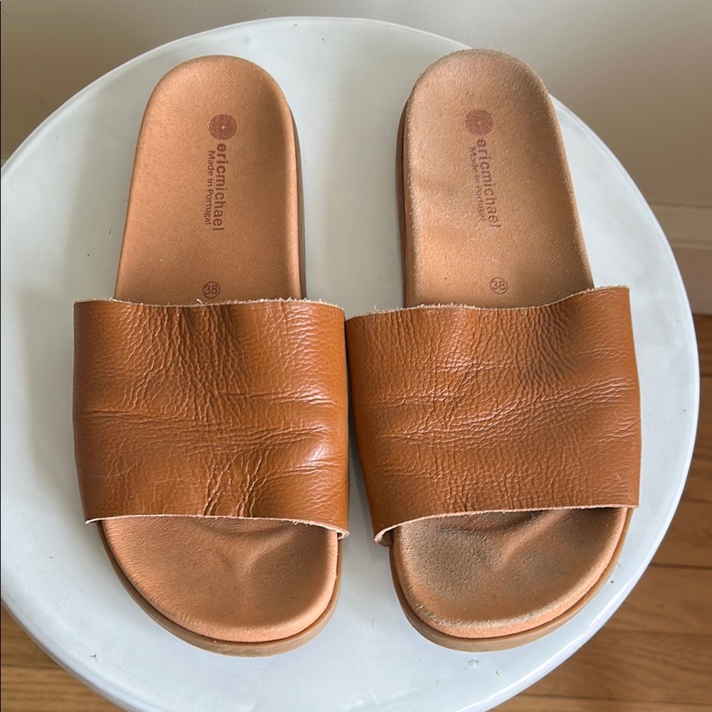 Brown Leather Slide Sandals